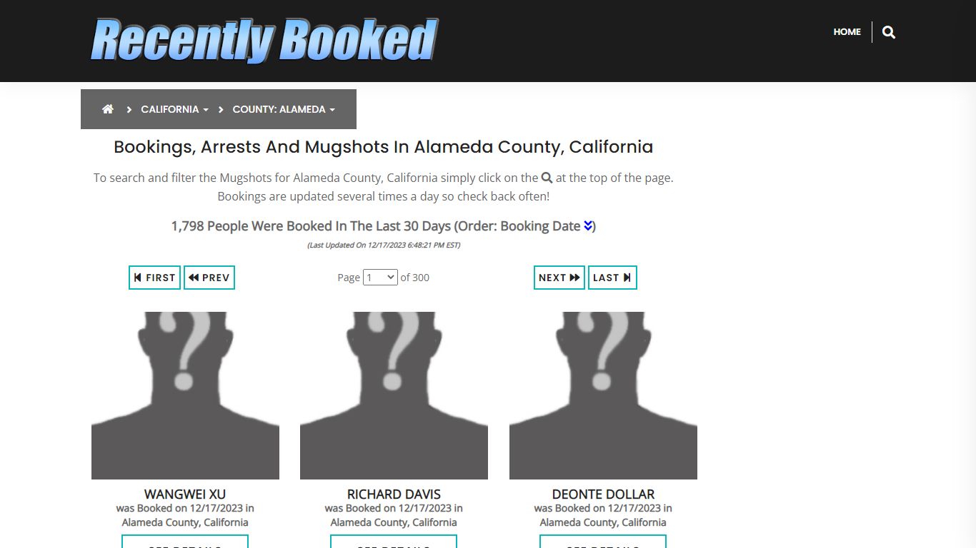 Bookings, Arrests and Mugshots in Alameda County, California